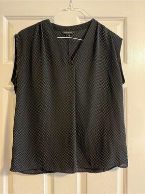 Banana Republic Black V-Neck Blouse with Dot Pattern